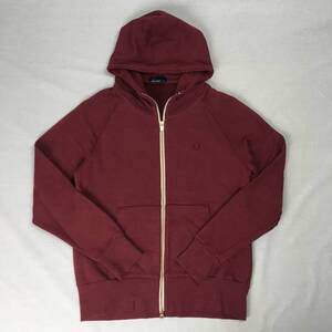 【美品】FRED PERRY フレッドペリー F1595 日本製 ジップアップ パーカー スウェット Mサイズ ワインレッド 長袖 フード