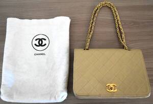 【真贋済み】 CHANEL シャネル マトラッセ ココマーク ダブルチェーン ラムスキン フルフラップ ハンドバッグ ベージュ レディース 袋付き