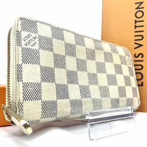 1円 LOUIS VUITTON ルイヴィトン ダミエアズール ジッピーウォレット N60019 ラウンドファスナー 長財布 メンズ ホワイト 白 アイボリー