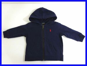 2403★F-1792★POLO RALPH LAUREN ポロ ラルフローレン 12M 80/48 パーカー キッズサイズ ネイビー ロゴ　中古