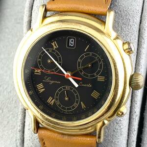 【1円〜】LONGINES ロンジン 腕時計 メンズ 7174 クロノグラフ グランドクラシック ブラック文字盤 ゴールド ラウンドフェイス 可動品