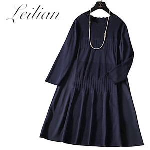 D07◆新品同様 春秋 レリアン Leilian プラスハウス 大きいサイズ 13+ XL ゆったり ワンピース 身幅53cm ストレッチ サラリ ニット 切替