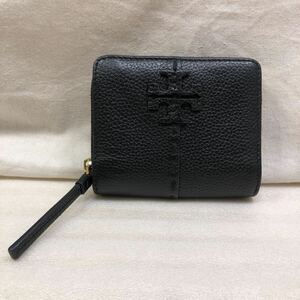 トリーバーチ TORY BURCH 財布 二つ折り財布 ブラック 黒 レザー 本革 ラウンドファスナー ゴールド金具