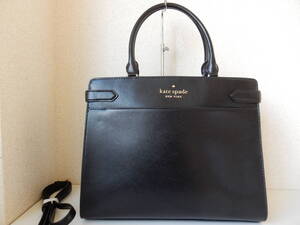 本革☆kate spade(ケイト・スペード)☆B5対応☆2WAYトートバッグ(ショルダーベルト付き)ブラック(金具ゴールド)