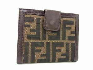 1円 ■美品■ FENDI フェンディ ズッカ柄 キャンバス×レザー 二つ折り 財布 ウォレット 札入れ 小銭入れ ブラウン系 AZ5408