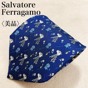 【美品】Salvatore Ferragamo サルヴァトーレフェラガモ ネクタイ イタリア製 動物柄 高級感 シルク100％ ブランド ワンポイントロゴ P01