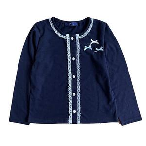 ☆新品☆ 110 子供服 女の子 1123 紺 長袖 カーディガン リボンモチーフ付き TC天竺ニット フォーマル 入学式 発表会 七五三 慶弔 発表会