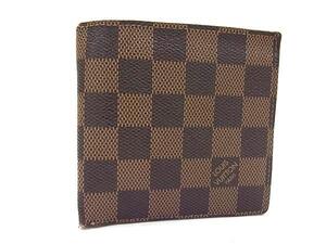 1円 LOUIS VUITTON ルイヴィトン N61675 ダミエ ポルトフォイユ マルコ 二つ折り 財布 ウォレット 小銭入れ 札入れ ブラウン系 FI4217