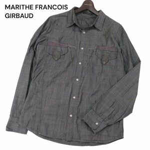 MARITHE FRANCOIS GIRBAUD マリテフランソワ ジルボー USED加工★ 切替デザイン 長袖 シャンブレー シャツ Sz.L　メンズ　I4T00305_2#C