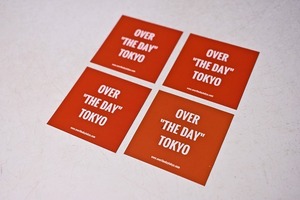 OVER THE DAY TOKYO ★ 東京の明日 あの日の東京 ★ ステッカー ★ シール ★ 赤3枚 濃オレンジ色1枚 ★ 5cmx5cm ★ 中古品 ★ 未使用 ★