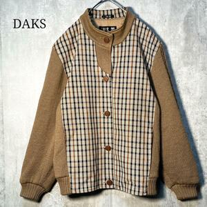 人気柄☆ DAKS ダックス ハウスチェック柄 ブルゾン ジャケット ケーブル編みニット切替 Lサイズ