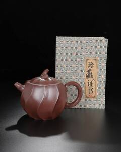 【聚寳齋*紫砂精彫 紫砂壺*旋風壺】茶壺 茶道具 中国古美術 時代物 容量：400cc