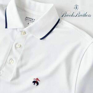 (極美品) ブルックスブラザーズ BROOKS BROTHERS 吸汗速乾 ドライ ストレッチ ポロシャツ S 170/96B (日本M) ホワイト ネイビー シャツ