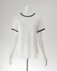 CHANEL ◆ ロープ装飾 半袖 カットソー (オフホワイト サイズ38) コットン パイピング Tシャツ CC シャネル ◆K2G