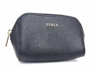 ■新品同様■ FURLA フルラ レザー コインケース 小銭入れ 財布 ウォレット ポーチ マルチケース 小物入れ ブラック系 DF6308