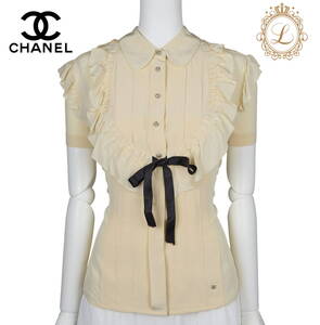 【返品可】CHANEL シャネル ココマーク リボン ブラウス 半袖 カットソー トップス Tシャツ 38 ベージュ ブランド アパレル 中古 中古品-非