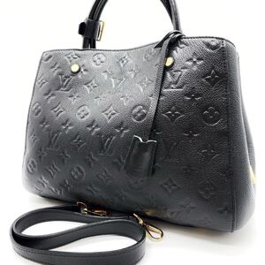 1円 【希少品】 LOUISVUITTON ルイヴィトン モノグラム モンテーニュBB 2way アンプラント レザー ショルダーバッグ トートバッグ 黒色