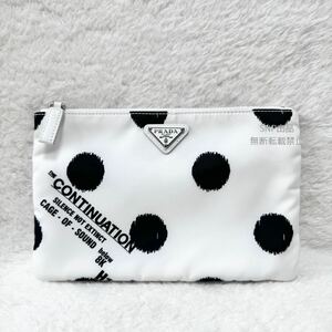 PRADA プラダ 美品 良品 Re-Nylon ナイロン フラット ポーチ ドット RAF SIMONS ラフシモンズ 伊勢丹新宿 限定 2NG004 コラボ ホワイト 白