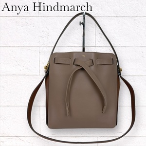 アニヤハインドマーチ ANYA HINDMARCH トートバッグ ショルダーバッグ ハンドバッグ 2WAY シューレースドローストリング ベージュ