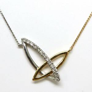 ◆Pt950/K18 天然ダイヤモンドネックレス◆M 約1.7g 約41.5cm diamond necklace jewelry ジュエリー EA4/EA4