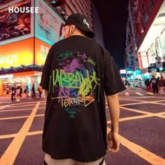 バックプリント　派手　半袖　メンズ　Tシャツ　BIG　2XL　ブラックaa706