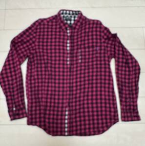 送料無料 ステューシー kitplaid shirts キットプレイド シャツ ブロックチェック ピンク×黒 Lサイズ ネル 中古 STUSSY 古着 ボロ