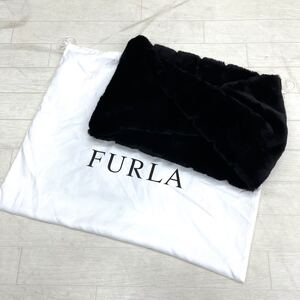 1586◎ FURLA フルラ 小物 ファッション フェイク ファー 人工毛皮 ショール ティペット 変形 ねじれ ブラック レディース