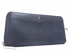 ■美品■ LANVIN ランバン レザー ラウンドファスナー 長財布 ウォレット 札入れ 小銭入れ メンズ レディース ネイビー系 DE9242