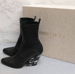 JIMMY CHOO ジミーチュウ ショートブーツ 23cm レディース ブラック×シルバー ヒール