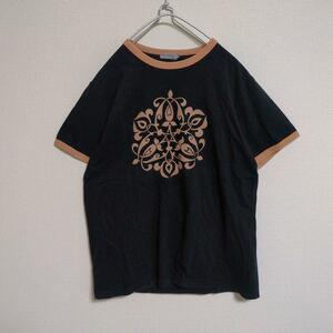 リンガーTシャツ ブラック Mサイズ プリントロゴ ダークカラー et cetera 古着 M