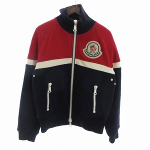 モンクレール MONCLER ニット ダウンジャケット 長袖 ジップアップ ロゴ ウール A209H8415605 紺 ネイビー 赤 レッド M メンズ