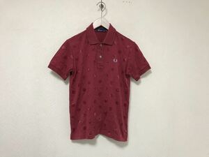 本物フレッドペリーFREDPERRYコットン水玉柄ロゴ刺繍半袖ポロシャツメンズアメカジサーフミリタリービジネスXS赤レッド日本製ストリート