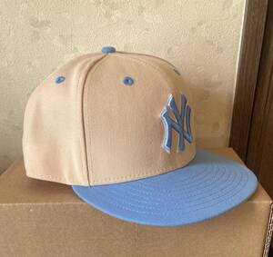 NEW ERA ニューエラ 7 5/8 60.6 59FIFTY ニューヨークヤンキース Yankees メンズ　キャップ 帽子　ベージュ　水色！