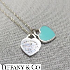 良品★TIFFANY&Co 1P ダイヤモンド リターン トゥ ダブルハート タグ ネックレス Ag925 シルバー SV925 ブルー ダイヤ ティファニー★