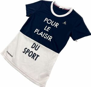 le coq sportif ☆ 速乾◎ メッセージプリント◎ 半袖 Tシャツ レディース M ネイビー ホワイト ゴルフ トレーニング ルコック■BC220