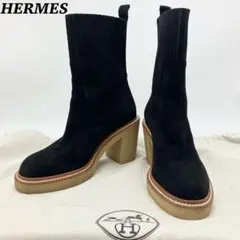 【美品】 HERMES ドニア ショートブーツ スエード ブラック 36 保存袋