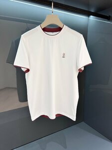 送料無料　ブルネロクチネリ　BRUNELLO CUCINELLI メンズ　Tシャツ　刺繍ロゴ　丸首　シンプル　半袖　48-56　サイズ選択可能 white 4370