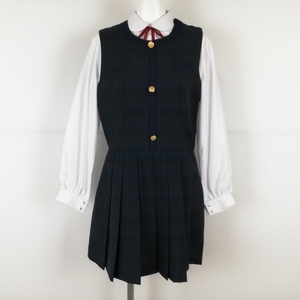 1円 ジャンスカミニ 紐タイ バスト96 ウエスト78 夏物 女子 学生服 熊本国府高校 制服 中古 ランクB NA0162