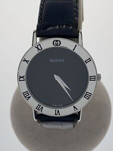 GUCCI◆クォーツ腕時計/アナログ/レザー/BLK/BLK