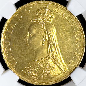 ★5ソブリン ヴィクトリア女王 ジュビリーヘッド★ 1887年 イギリス 5ポンド金貨 MS61（NGC,PCGSアンティークコイン投資）ビクトリア