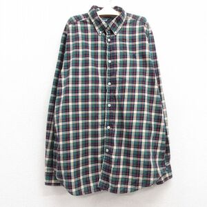 古着 ラルフローレン 長袖 ブランド シャツ キッズ ボーイズ 子供服 90s ワンポイントロゴ コットン ボタンダウン 緑他 グリーン チェック