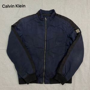 Calvin Klein カルバンクライン 中綿 キルティング ジャケット ジップアップ ブルゾン MA-1 ブランド メンズLサイズ ブラック黒 ネイビー紺