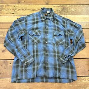 SUGAR CANE / シュガーケーン RAYON CHECK レーヨンシャツ S~M程度 フラップポケット 開襟 ブルー系 ネルシャツ 東洋エンタープライス 