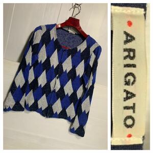 ARIGATO アリガト　ハリウッドランチマーケット　日本製　アーガイル　ダイヤ柄ニット　カーディガン　青　ブルー