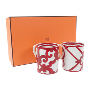 【中古】【Sランク】エルメス HERMES ガダルキヴィール ペア マグカップ 2客組 ペア食器 洋食器 テーブルウェア レッド ホワイト 【ISEYA】