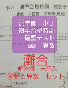 浜学園　小３　灘中合格特訓　確認テスト　国語と算数　セット　灘合　一年分