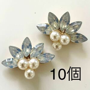 アクセサリー　金属　パール　10個　ガラス　花　ブルー　まとめ売り　可愛い　　手芸　白　ゴールド　カボション　ハンドメイドパーツ