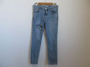 (52280)INDIBRAND　インディブランド 　デニム　パンツ　ジーンズ　スキニー　ダメージ　ブルー　サイズ1　USED