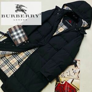 Y6 超美品◎人気膝下ロングダウン参考価格18万●BURBERRY LONDON●ダウン90%ジャケットコート バーバリーコート レディース　イタリア製