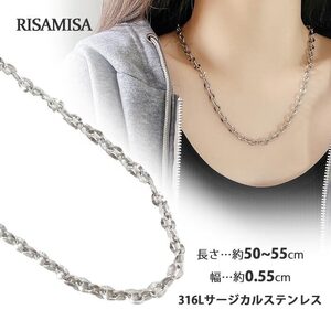 チェーンネックレス 平あずき 金属アレルギー 対応 サージカルステンレス あずきチェーン ロング ネックレス 50cm レディース メンズ